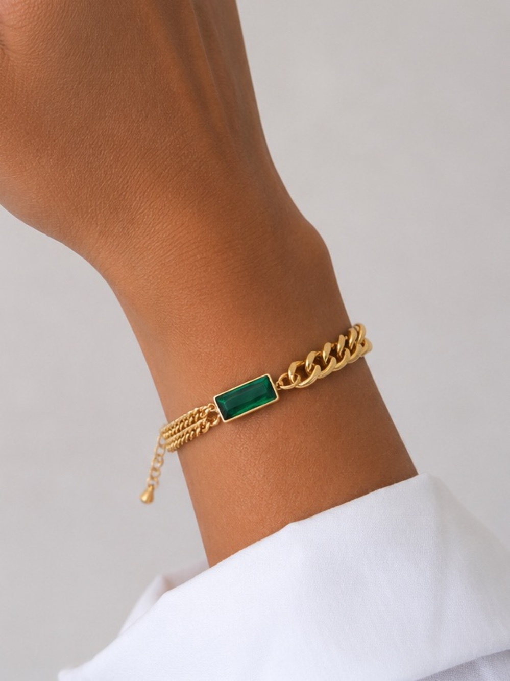 18K Gold Plated Emerald Green Stone Bracelet